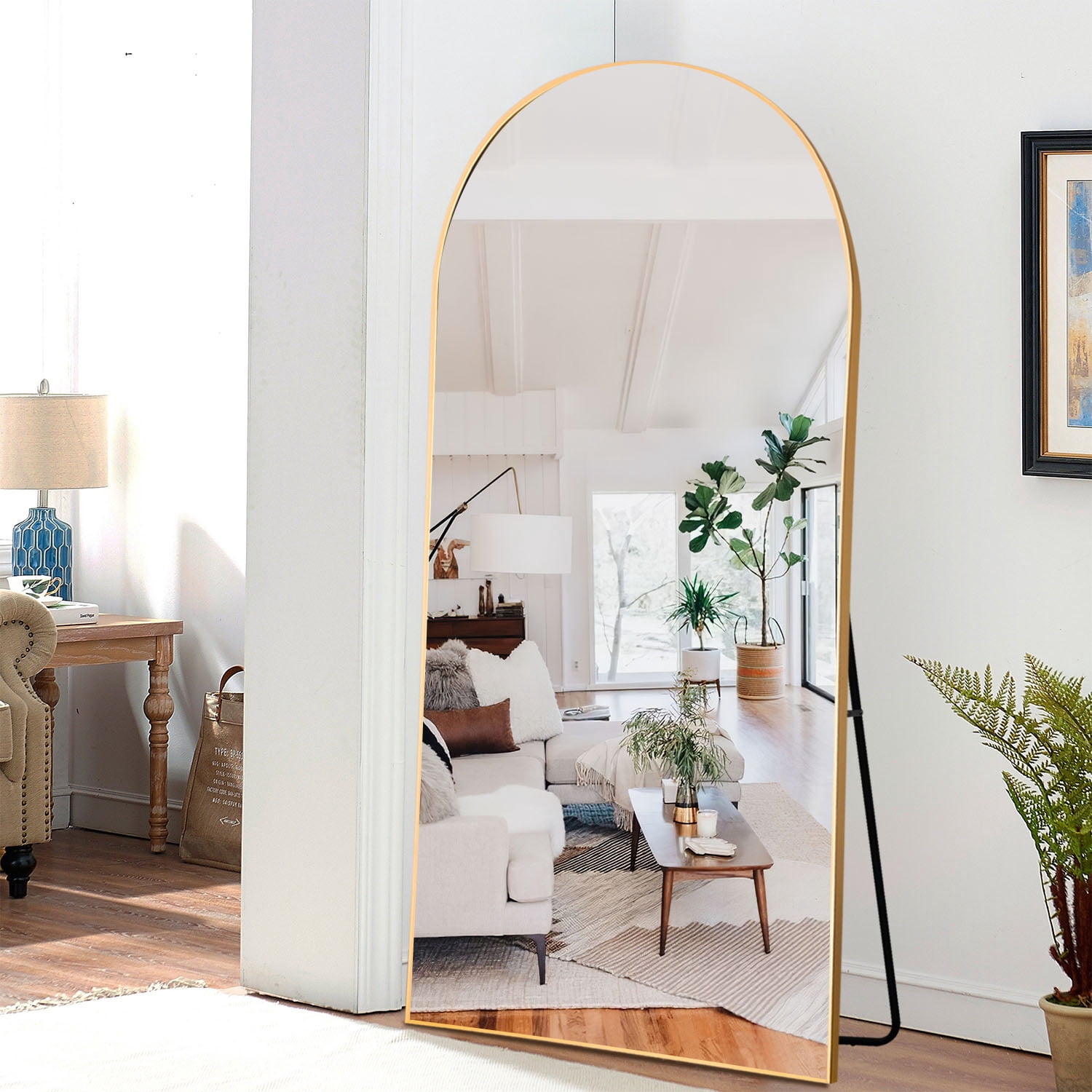 71" x 32" Floor Mirrors Free Standing Arched Full Length Mirrors Gold