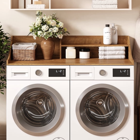Tarnorci 54" 2-Layer Washer Dryer Countertop with Storage Shelf，Side Safety Edge for Laundry Room Organization