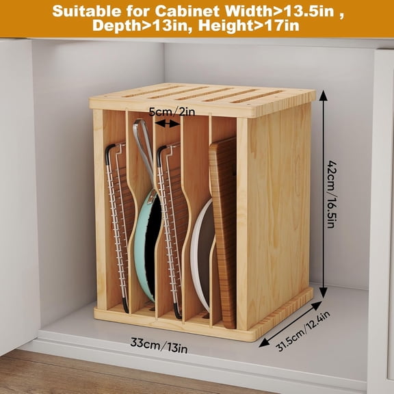 Wooden Cabinet Tray Dividers, 6 Tier Vertical Tray Divider Organizer for Pot Pans Baking Tray Cutting Board, Kitchen Cabinet Storage Organizer