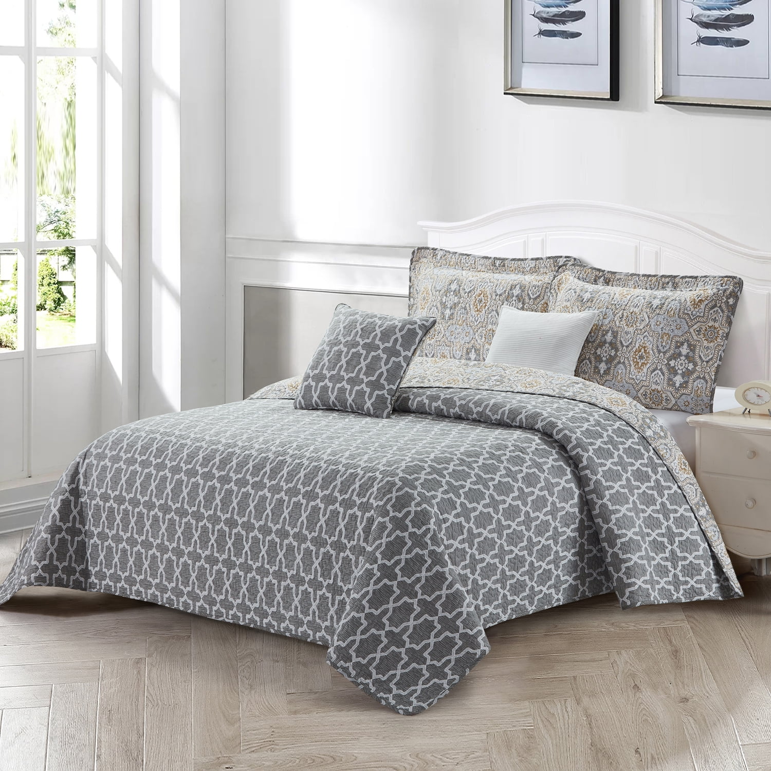 Home Soft Things 5 Piece Printed Microfiber Quilt Set - Lanza - 90" x 90"