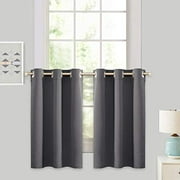 RYB HOME Grey Blackout Valances Curtain Panels - Thermal Insulated Curtains Tier Short Blind for Kitchen / Living Room Energy Efficient Including 6 Grommets, W 42 x L 36 / Each Pan