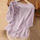 thumbnail image 1 of Fiudx Ofertas de La Semana Blusa de Lino con Cuello Redondo y Manga Corta para Mujer, Blusa Holgada Informal con Bordado Estampado de Primavera y Verano, 1 of 4