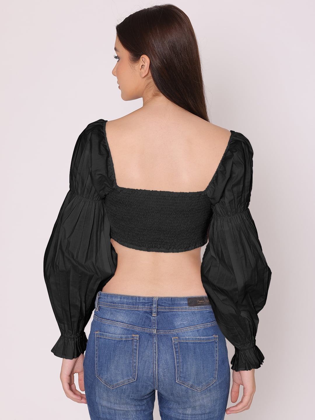 black balloon sleeve crop top