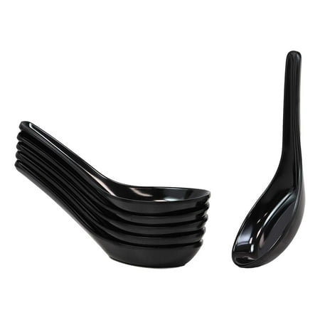 Asia Kitchen Machine - Ebros Contemporary Glossy Black Melamine Soup Spoons Pack Of 6 Set Ramen Noodles Eating Spoon For Kitchen And Dining Asian Japanese Chinese Cuisine Restaurant Supply Dishwasher Safe 1 oz Capacity