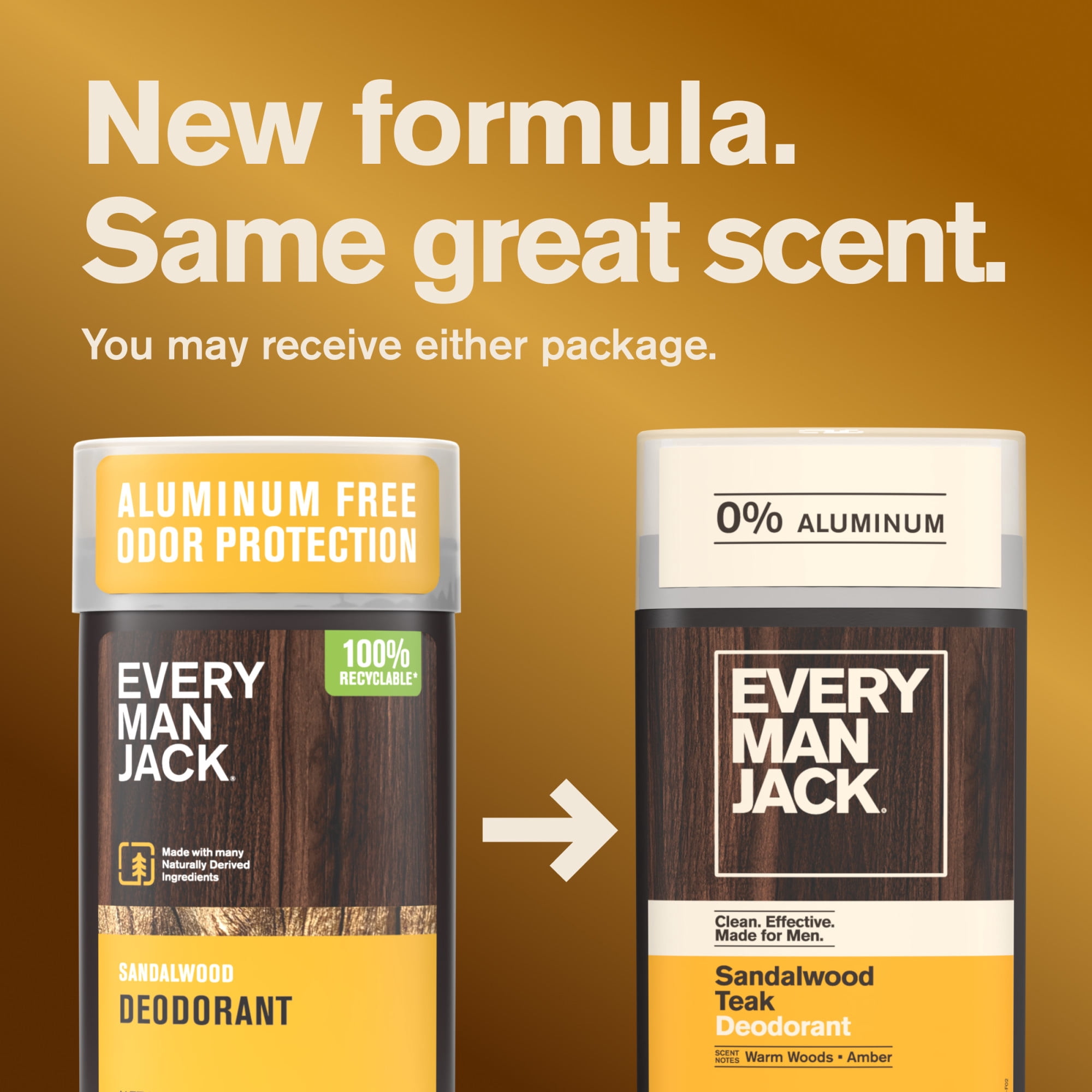 (3 pack) Every Man Jack Sandalwood Teak Aluminum-Free Deodorant for Men, Naturally Derived, 3 oz