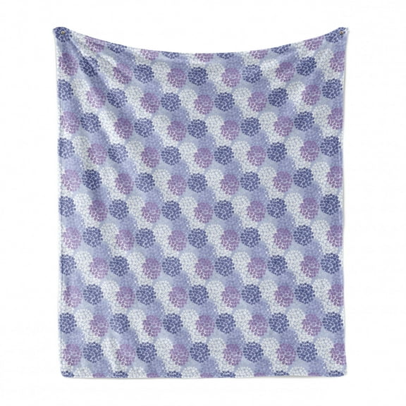 Floral Soft Flannel Fleece Throw Blanket, Illustration of Hydrangea Flowers, Cozy Plush for Indoor and Outdoor Use, 50" x 70", Ceil Blue Mauve Lavender, by Ambesonne