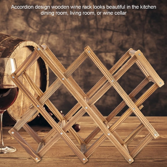 Collapsible Wood Wine Rack Holds 10 Bottles, Space Saving Display Shelf For Home  Kitchen