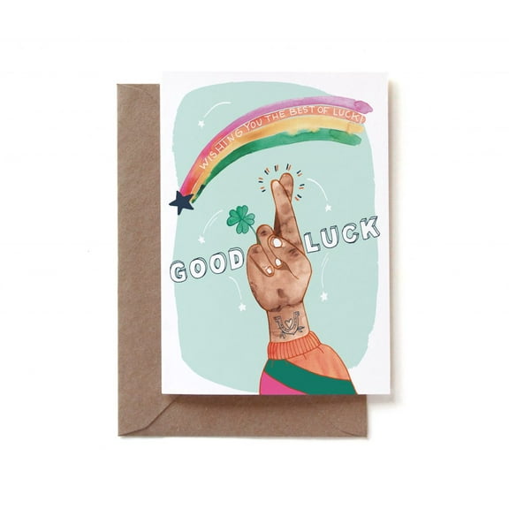 Good Luck Greeting Card – “Wishing You the Best of Luck” Design – Blank Inside with Envelope – Charming Illustration for Celebrations and Encouragement
