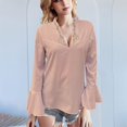 thumbnail image 2 of Holzkary Women's Long Bell Sleeve Tops Ruffle Blouse for Work Dressy Casual Work Tunic Shirts Clothes 2025 Fashion V Neck Drilling Solid Color Long Sleeve Blouses Light Weight Work Shirts Light Pink S, 2 of 5