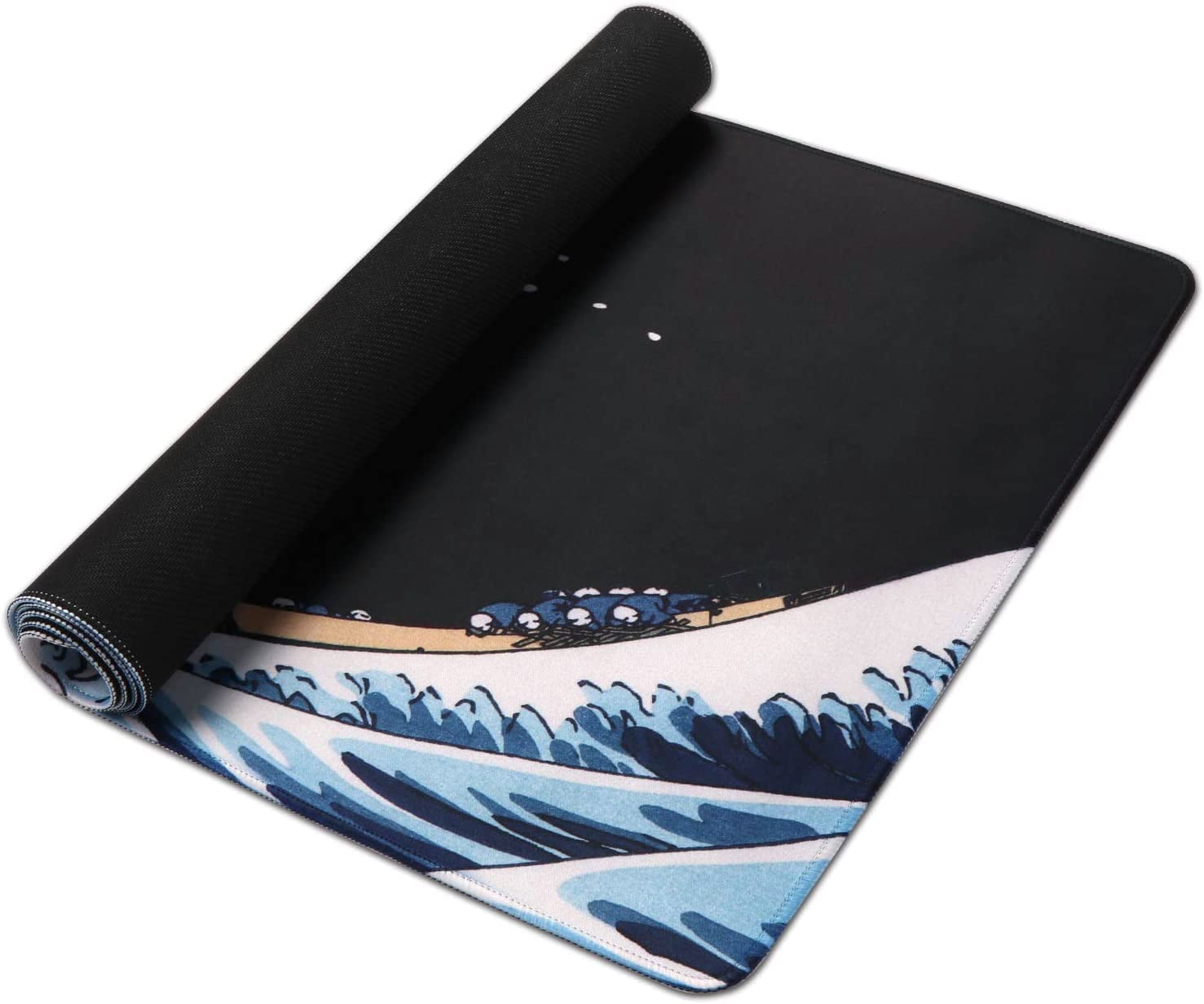 Extended Gaming Mouse Pad - Non-Slip Water-Resistant Rubber Base Computer Keyboard Mouse Mat, 35.1x15.75inch XXL Large Anime Mouse Pad for Desk Computer Office Gaming, Sea Wave