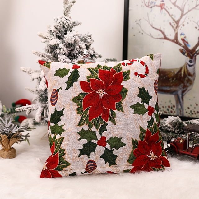 yeacher Christmas Jacquard Embroidery Pillow Cover, 45x45cm, Cotton Blend, Square Design, Multiple Styles Available