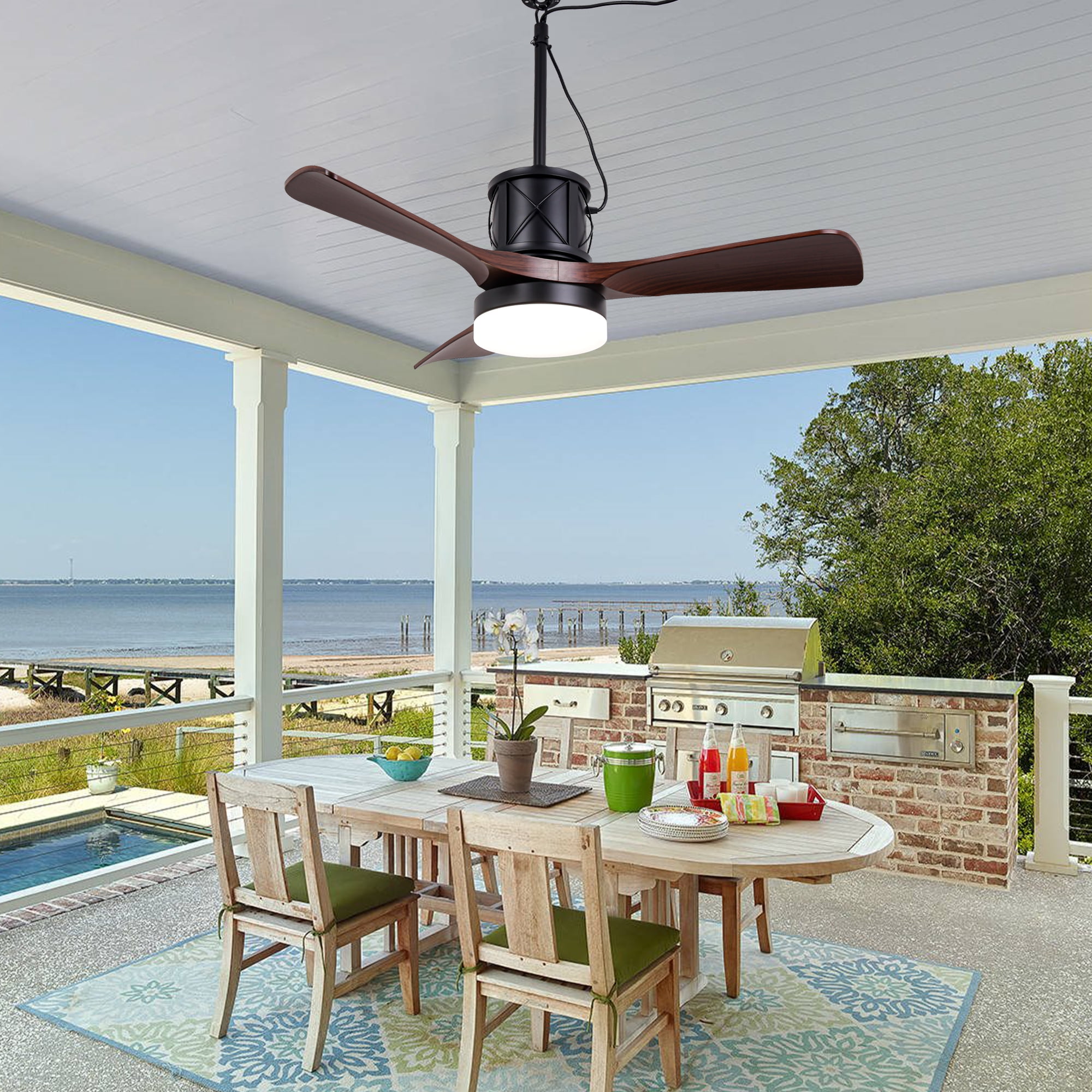 Chords Attic 42" Outdoor Smart Ceiling Fan with Dimmable LED Lights and APP & Remote Control, 6-Speed DC Motor, Waterproof Plug-in Easy Install for Patio, Porch, Gazebo