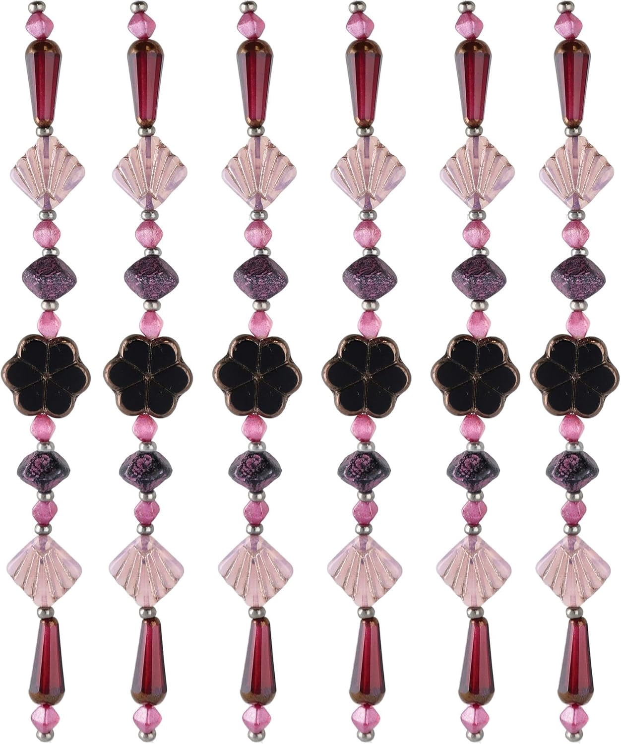 The Beadsmith Czech Glass Strands - Pressed & Table Cut Beads – 6 x 7-Inch Strands, 23 Beads Per Strand – Purple Dance Queen Mix – for Jewelry Making, Decorations & DIY Crafts