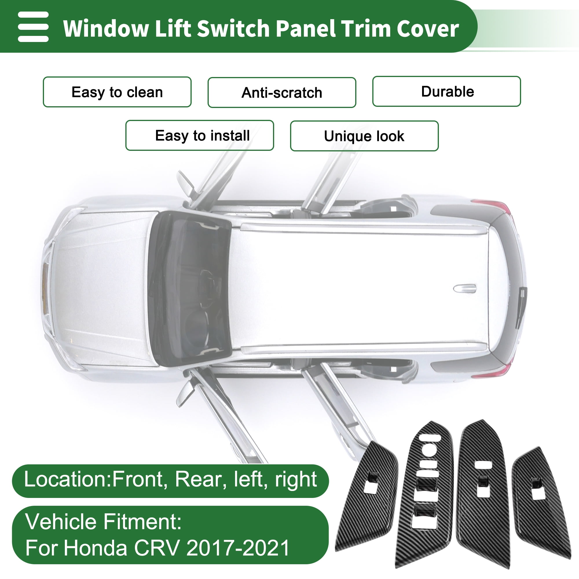 Unique Bargains Window Lift Switch Panel Trim Cover for Honda CRV 2017-2021 Front Rear Car Door Window Control Button Interior Accessories Carbon Fiber Black