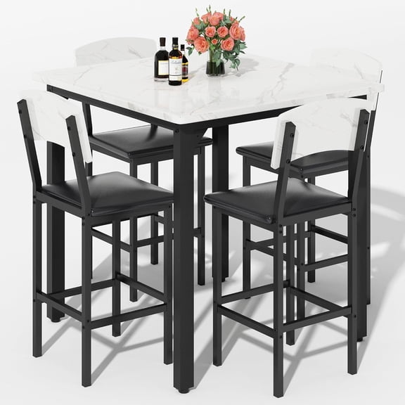 Cvortll 5-Piece Dining Table Set for 4,Modern Dining Table with 4 Upholstered Bar Stools,Compact Kitchen Dining Set for Small Spaces,White