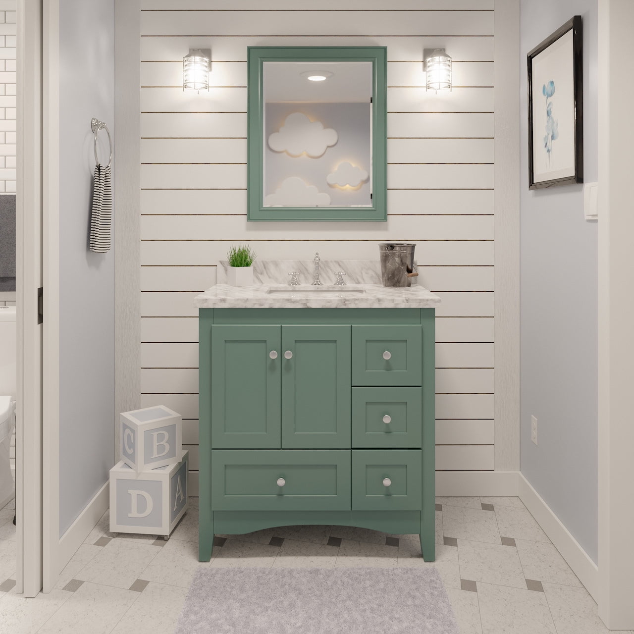 Abbey 36" Bathroom Vanity with Sage Green and Carrara Marble