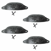 Antique Black Cabinet Drawer Cup Bin Pull Wrought Iron 4.5" W x 1.5" H Kitchen Dresser Handles Rust Resistant Unique Pulls w/Hardware | Renovators Supply Pack of 4