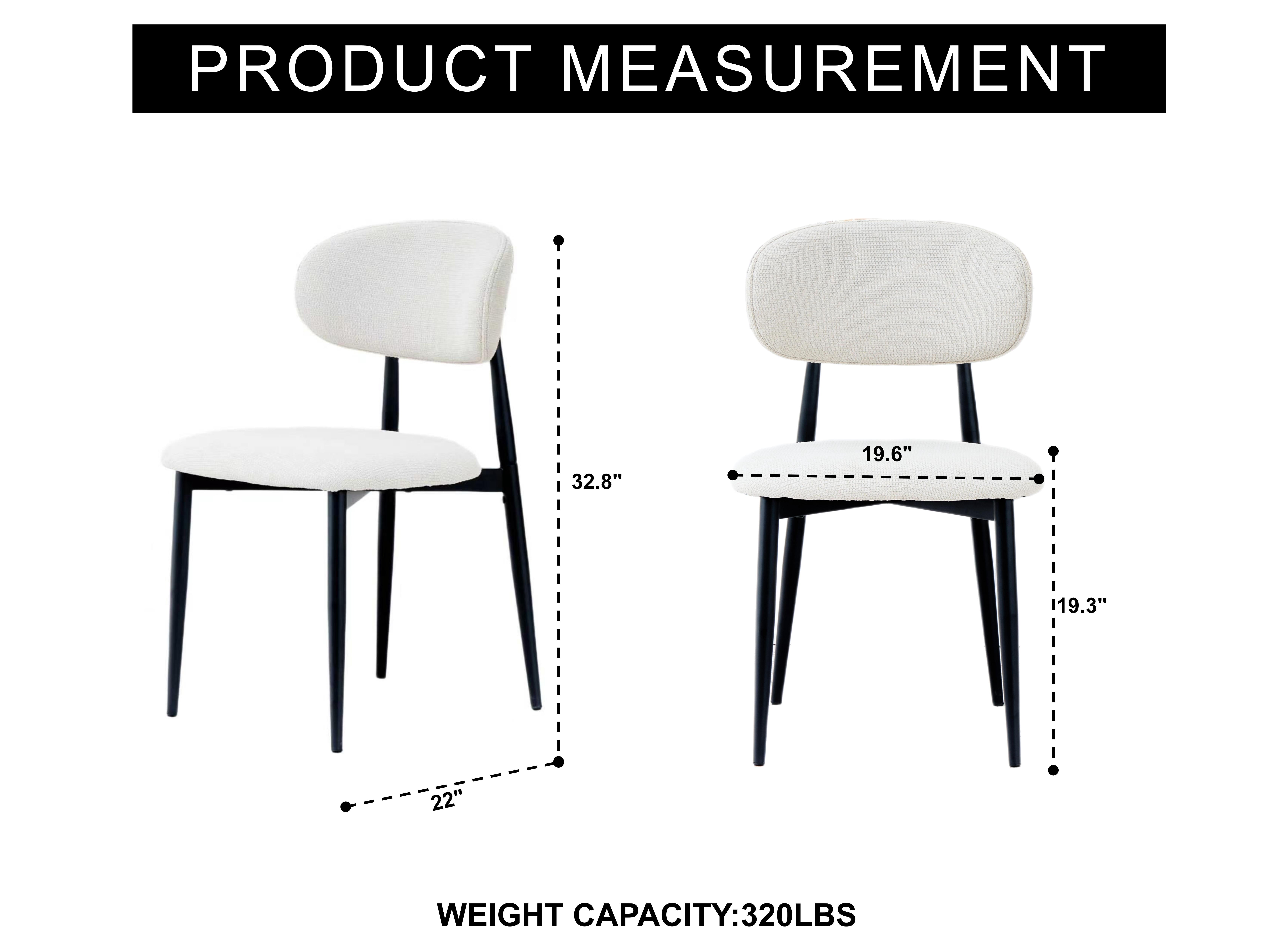 Fabric Dining Chairs, Upholstered Side Chairs with Black Metal Legs, 32.8" H x 19.6" W x 22" D, 19.3" Seat-High, Modern Kitchen Chairs for Dining Room, Living Room-Seat of 2