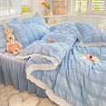 thumbnail image 1 of Cute Princess Style Seersucker Bedding Set For Women Cotton Solid Color Ruffle Bed Skirt Sheet Sets King Queen Comforter Cover FGS, 1 of 7