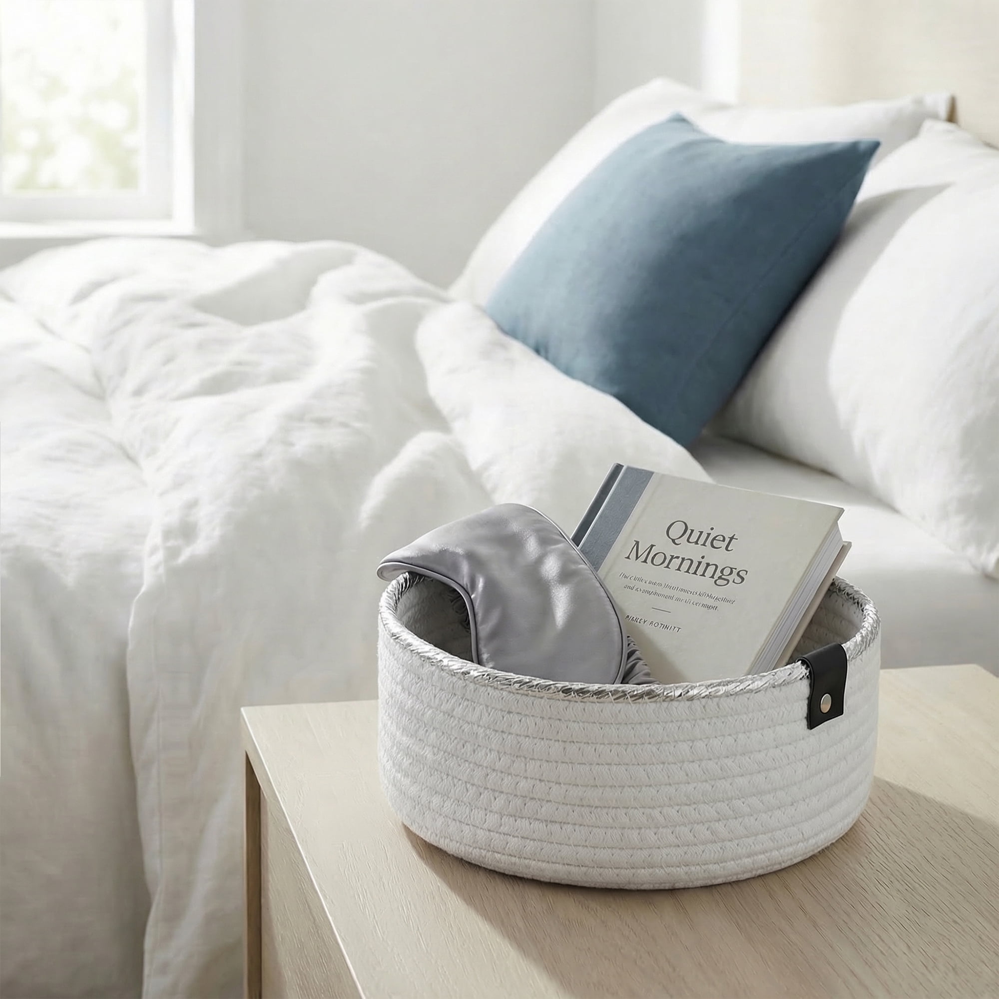 Unique Bargains Woven Storage Basket for Key Tray Bowl White-Silver 8.3*8.3*3.5in