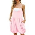 thumbnail image 4 of Lovskoo 2024 Women's Summer Solid Romper Casual Sleeveless V Neck Beach Stretchy Harem Shorts Romper Loose Spaghetti Strap Shorts Jumpsuit with Pockets Pink L, 4 of 9