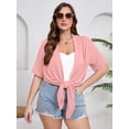 thumbnail image 5 of SHOWMALL Women's Plus Size Short Sleeve Shrugs & Boleros, Pink 1X Open Front Lightweight Cardigan Kimono Jacket for Spring Summer Fall, 5 of 7