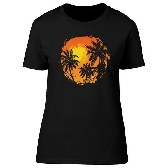 Sunset With Black Palm Trees Tee Women's - Women T-Shirt, Large