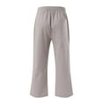 thumbnail image 3 of Domuza Men's Linen Capri Pants Casual Lightweight 3/4 Baggy Pants Drawstring Elastic Waist Beach Yoga Pants with Pockets Light Gray L, 3 of 4