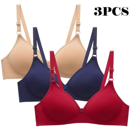 Itsame 3PC Bras for Women s Full Support Everyday Sports Bra Set Two Row Buckle Wireless Comfort Bralette Set Multicolor Size S