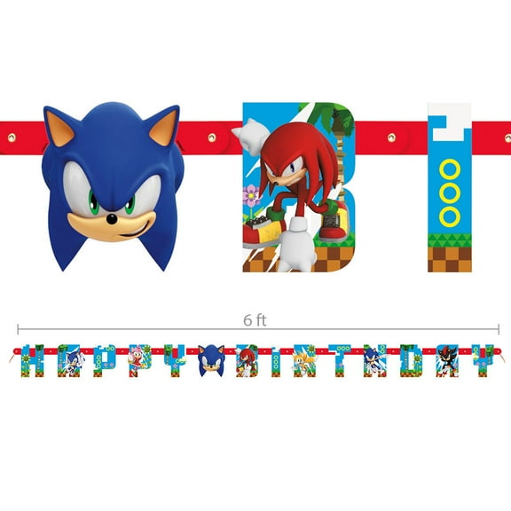 6.5 foot Sonic The Hedgehog Happy Birthday Jointed Banner (1 Pack) - Party Supplies Decorations
