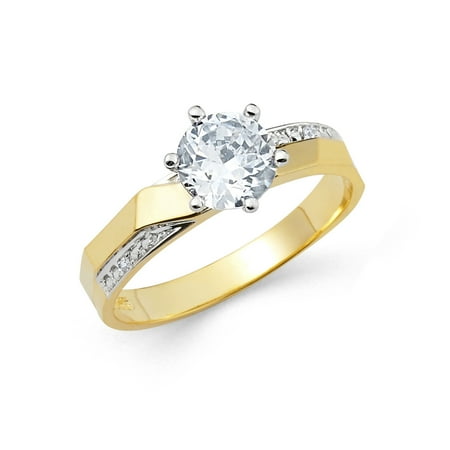 Two Tone Engagement Ring Mounting - FB Jewels 14K White and Yellow Gold Two Tone Cubic Zirconia CZ Engagement Ring Size 5.5
