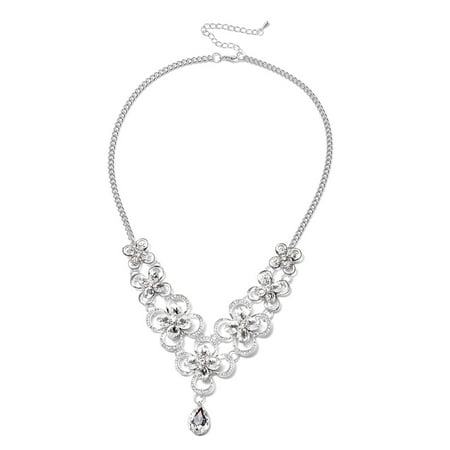Shop LC Delivering Joy Stylish Unique Costume Statement Necklace Pear White Glass Women Silvertone Fashion Jewelry Gift Size 20