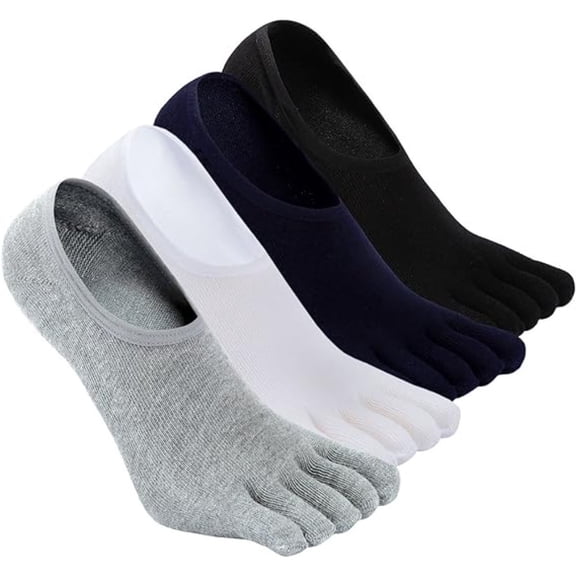 4 Pairs Breathable Five-Toe Socks No Show Slip-Resistant Hidden Socks for Men Running Sports & Daily Wear