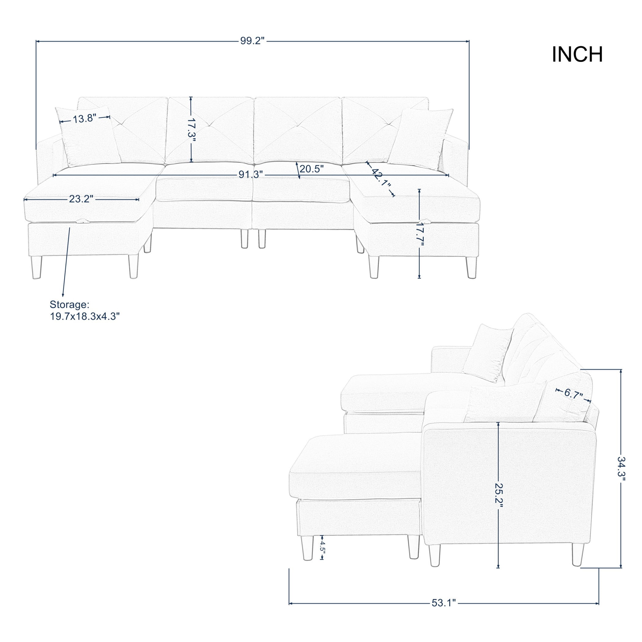 BSHTI 99.2" U-Shaped Modular Sectional Sofa with Storage Ottomans – U-Shaped Sectional Sofa with Ottoman,Backrest Sectional Couches and Sofas, Includes Toss Pillows, Black