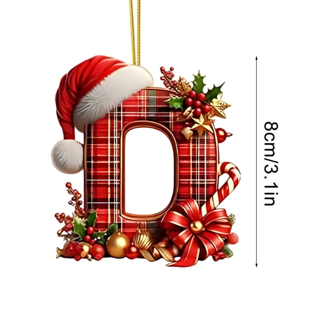 Christmas Tree Ornaments 2D Acrylic Monogram Pendants With Santa Hat 26 Letters Hanging Decorations For DIY Crafts And Home Decor