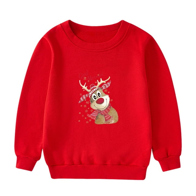 KYAIGUO Chandail en Molleton de Noël pour Garçons et Filles, Col Rond, Imprimé, Manches Longues, Pull Rouge pour Bébé, Blouse Décontractée pour 1-16 Ans