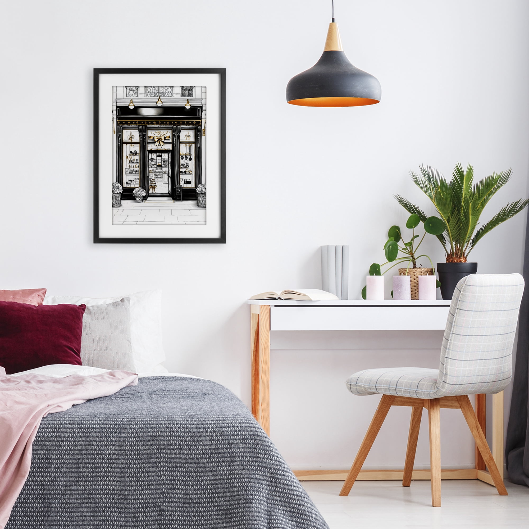 Stupell Industries Glam Paris Shop Facade Black Framed Print Under Glass, design by Petal Prints Design
