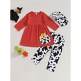 thumbnail image 2 of GXFC Little Girl Fall Outfits Clothes 3T 4T 5T 6T 7T Kids Girl Long Sleeve Tunic Dress Tops and Cow Pattern Pants and Headband 3Pcs Casual Autumn Clothing for Children Girl, 2 of 8