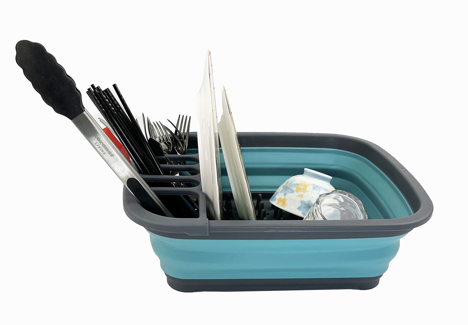 SAMMART 8L (2.11Gallons) Collapsible Plastic Dish Drainer - Foldable Drying Rack - Portable Dinnerware Organizer - Space Saving Kitchen Utensil Storage Tray