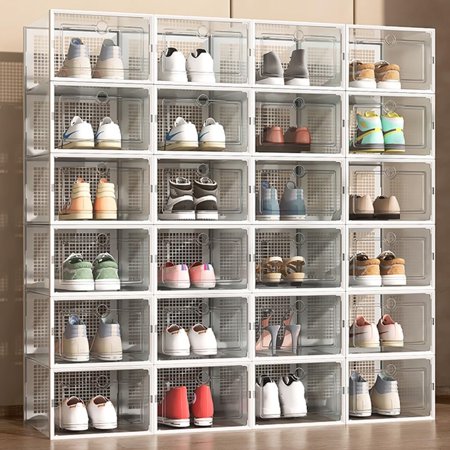 1-24 pcs Shoe Box Shoe Storage Boxes Clear Plastic Stackable Shoe Organizer Containers with Lids for Women/Men (Color : B Size : 24 Grid)