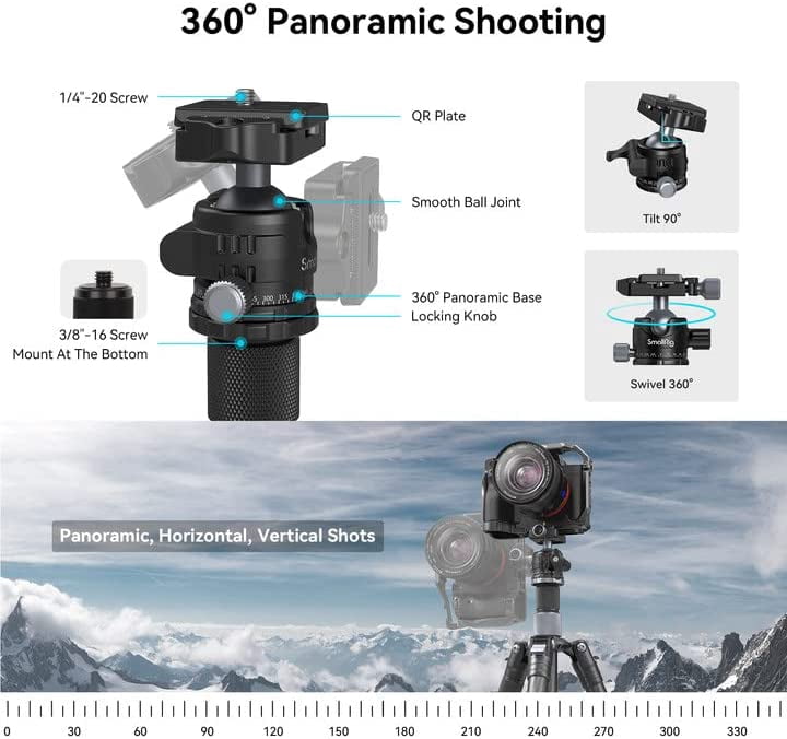 SmallRig 62.2" Carbon Fiber Tripod with Center Column, Travel Lightweight Tripods & Detachable Monopod, 360° Ball Head, Quick Release Plate, Load up to 26.5 lbs/12 kg-4059
