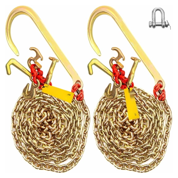 J Hook Chain 5/16in x 10ft G80 Tow Chain with Hooks, 9260lbs Break Strength, Alloy Steel Bridle Transport Chain for Trucks, 2PCS