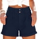 thumbnail image 1 of Mujeres pantalones cortos de verano cintura alta plisado ajuste laminado dobladillo hebillas cierre casual pantalones cortos con bolsillos laterales, 1 of 2