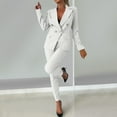 thumbnail image 5 of Jinhomg Dressy Business Outfits for Women Open Front Notched Neck Blazers with Slim Straight Pants 2 Piece Summer Office Suit Sets White M, 5 of 9