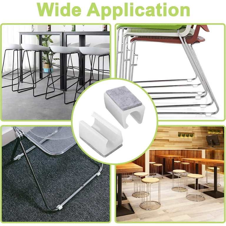 Chair Pads 40Pcs Plastic Chair Leg Floor Protectors with Felt Pads U Shaped Chair Tube Floor Protectors Non Slip Rectangle Chair Legs Tips Caps for Round Sled Base Chair Leg 13mm White