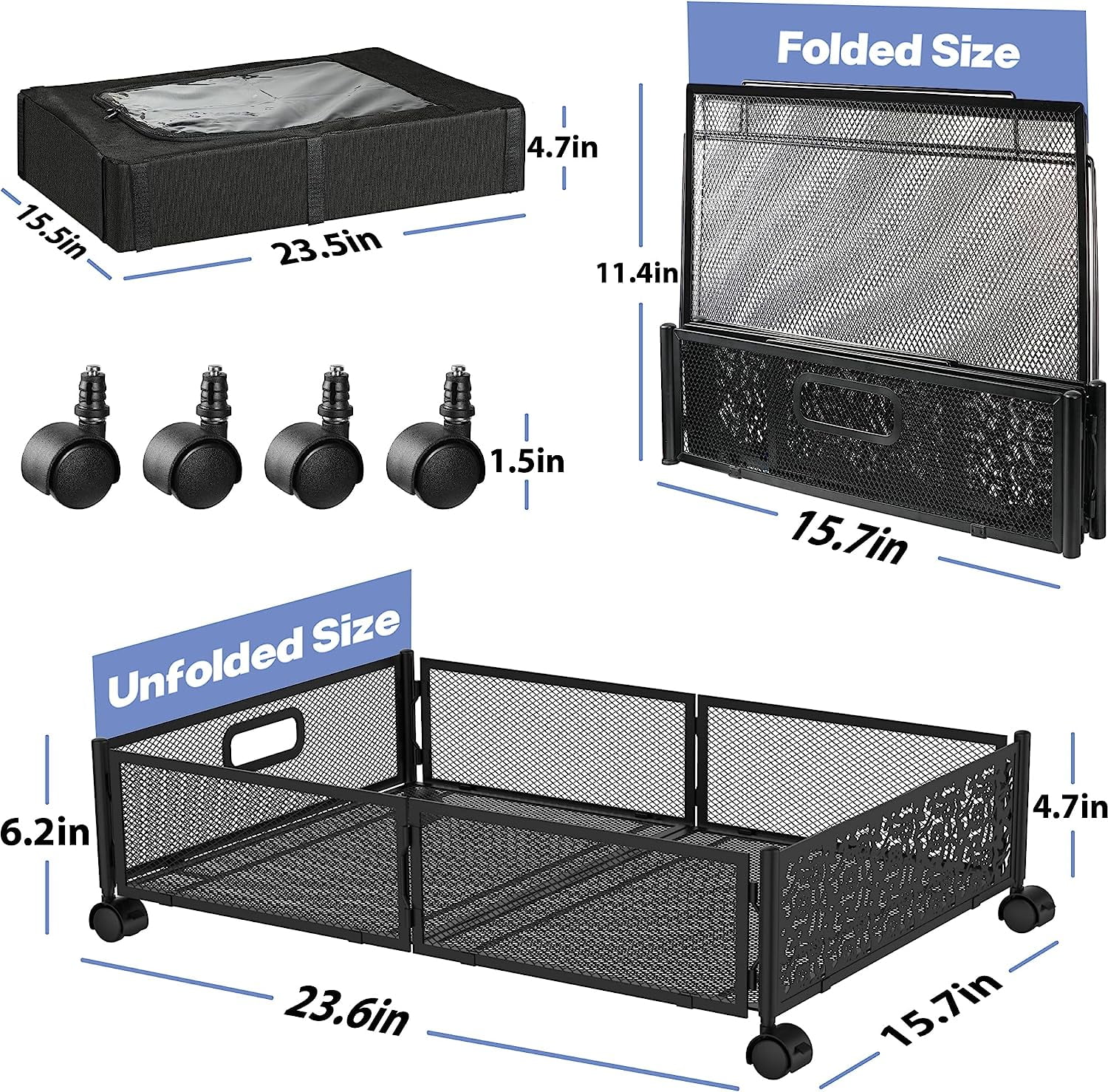 Under Bed Storage with Wheels & 3 Dust Bags, 3 Pack Under Bed Storage