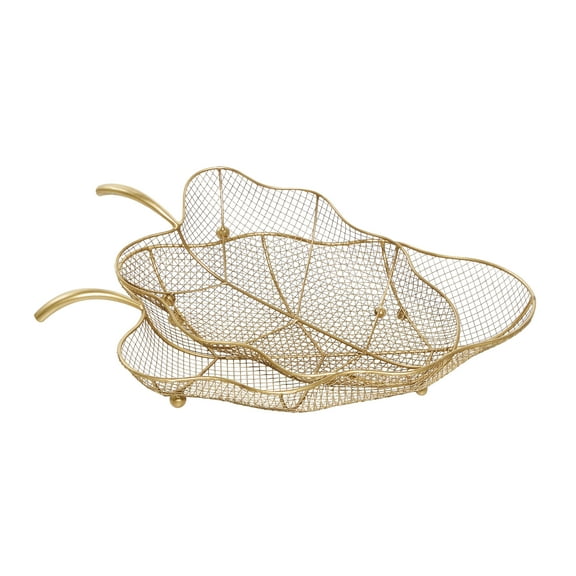 DecMode 23", 19"W Gold Metal Leaf Tray, 2-Pieces