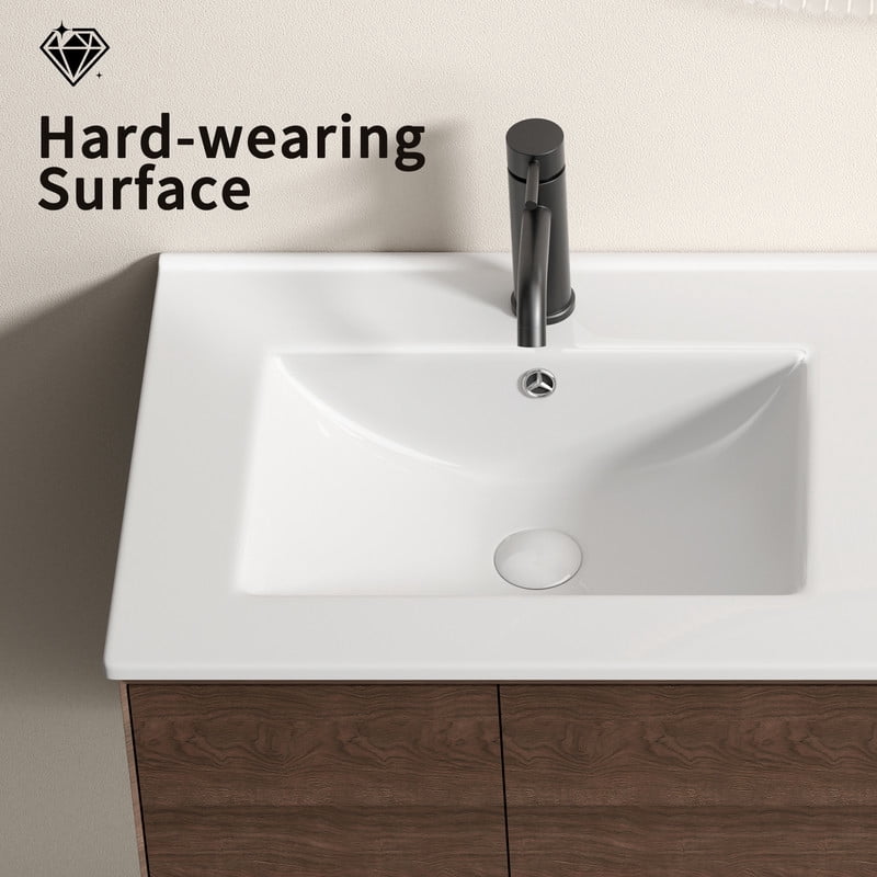 TICOZE Large 48 Inch Double Bowl Ceramic Bathroom Sink, Thin Edge Dual Vanity Sink, White Porcelain Ceramic Sink for Countertop Installation