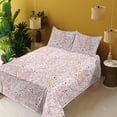 thumbnail image 2 of Ambesonne Floral Fitted & Flat Sheet with Shams 4 Pcs Set, Minimal Leaves Branches Dots, Calking, Pink Burnt Sienna and Blue, 2 of 5
