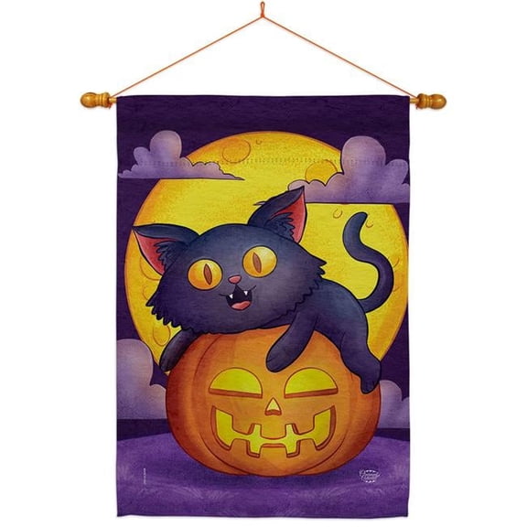 Ornament Collection HS190170-BO-03 Halloween Kitty Falltime 28 x 40 in. Double-Sided Decorative Vertical House Flag Set for Decoration Banner Garden Yard Gift